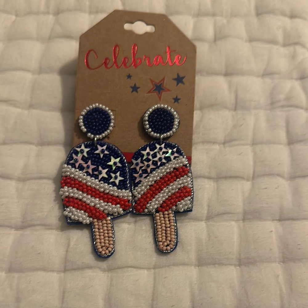Ladies Beaded Patriotic Popsicle Earrings
